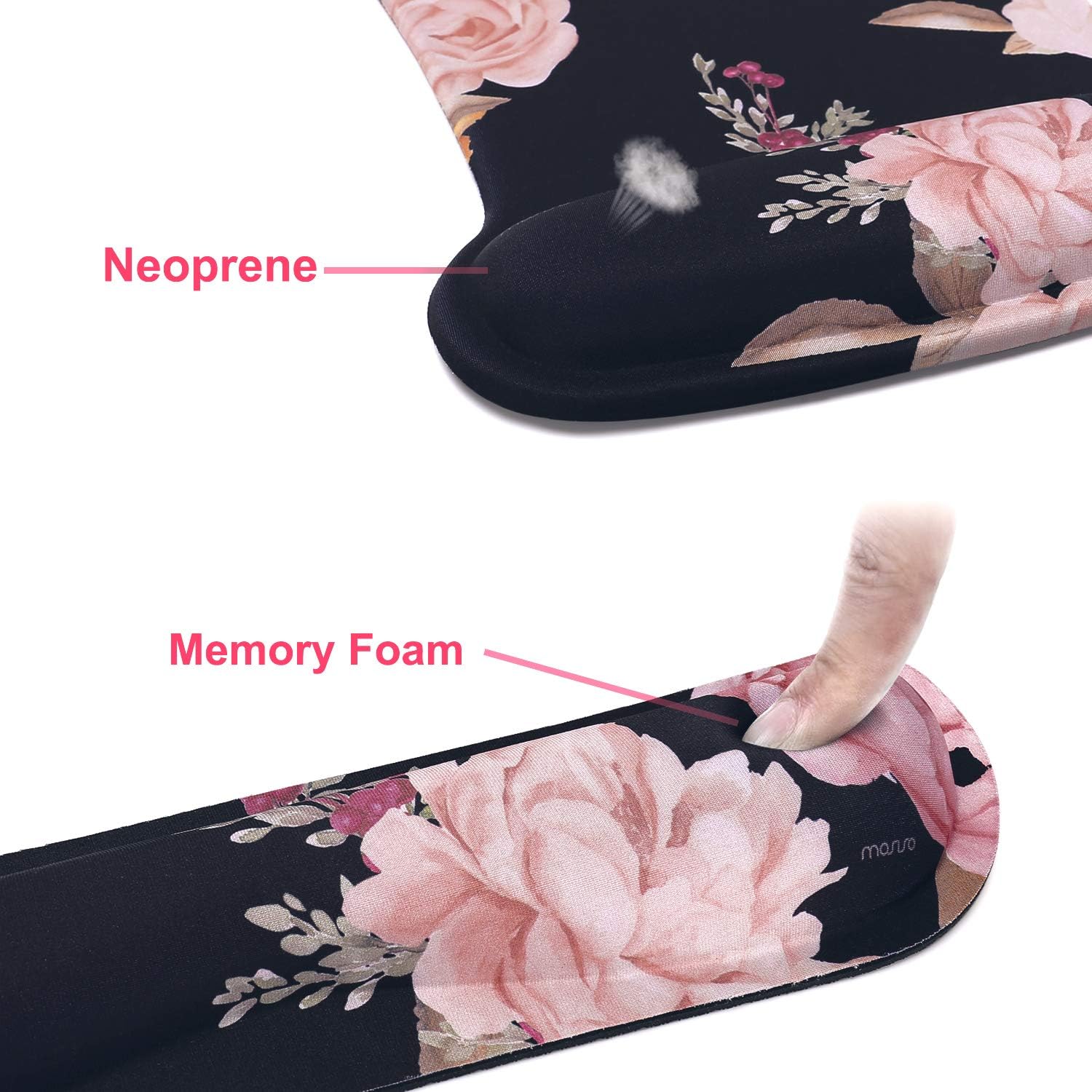 MOSISO Wrist Rest Support for Mouse Pad & Keyboard Set, Peony Ergonomic Mousepad Non-Slip Rubber Base Home/Office Pain Relief & Easy Typing Cushion with Neoprene Cloth & Raised Memory Foam, Black : Office Products