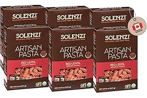 SOLENZI - Red Lentil Fusilli Pasta | Gluten-Free, Organic, Vegan, Kosher | Artisan-Made Italian Pasta | 26g Plant-based Prote