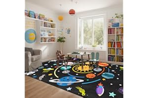 BATATADOCE Space Rug for Boys Room - Outer Space Rug for Bedroom Solar System Planet Theme Carpet Decor for Playroom Floor Mat Classroom Decor,2'5''×4'