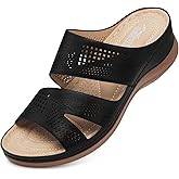 SHIBEVER Wedge Sandals for Women Dressy: Black Comfortable Summer Casual Walking Sandals - Slip On Open Toe Low Wedge Shoes Size 10