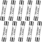 Kingdder 10 Pieces 6.3 x 32 mm 10 a 10 Amp 600 V Multimeter Fuse | 10 a 10 Amp 600 V Multimeter Fuse, Fast Blow Ceramic Fuse with Brass End Caps, 0.25x1.26 Inch Replacement, F10al