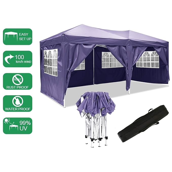 Bunao Pavillon 3mx6m, Wasserdicht Faltbare Pavillon Zelt Faltpavillon Festzelt mit 4 Seitenteilen für Garten/Party/Hochzeit/P