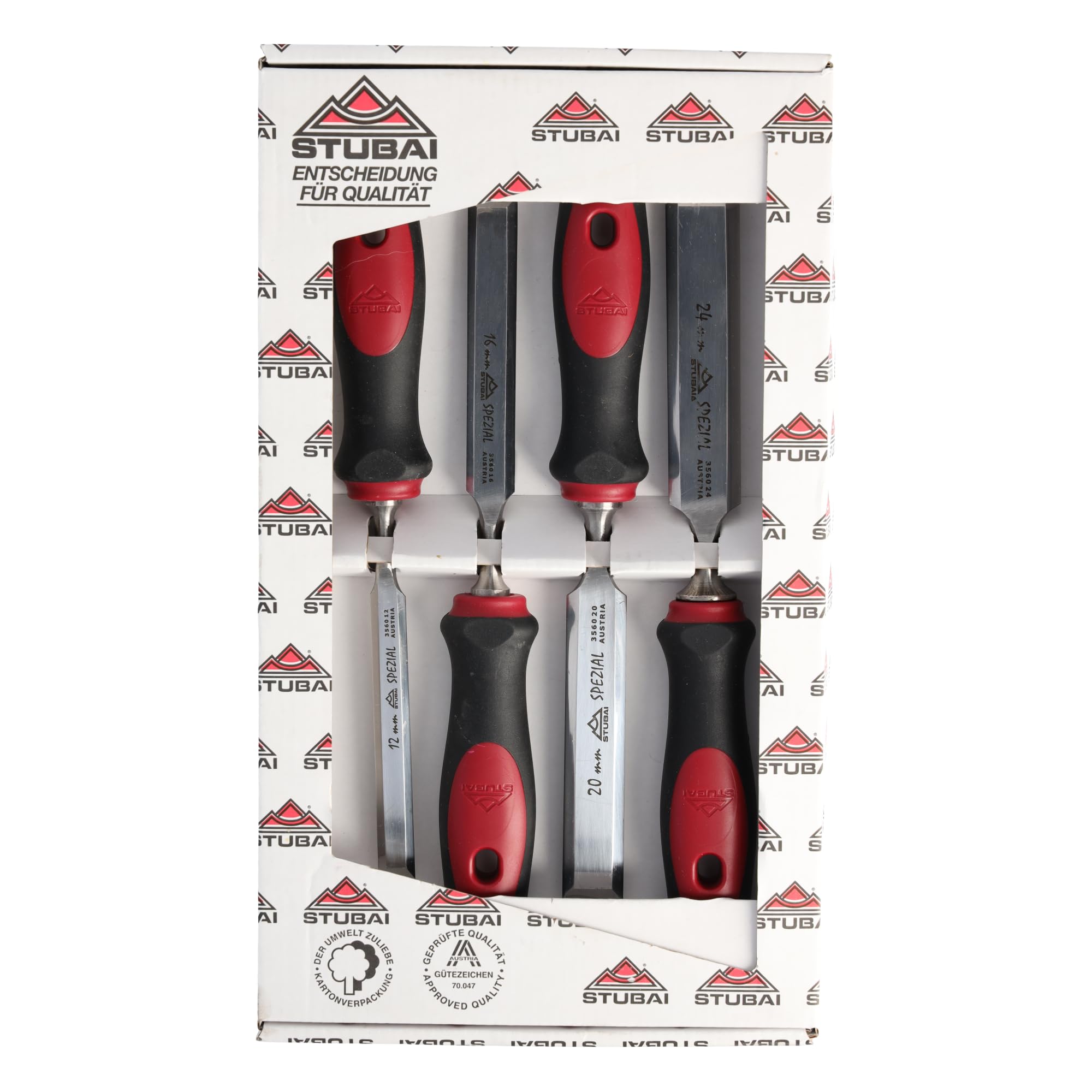 Stubai 356104 "Professional" Special Wood Chisel Set with 2C-Handles, Silver/Red/Black, 12-24 mm