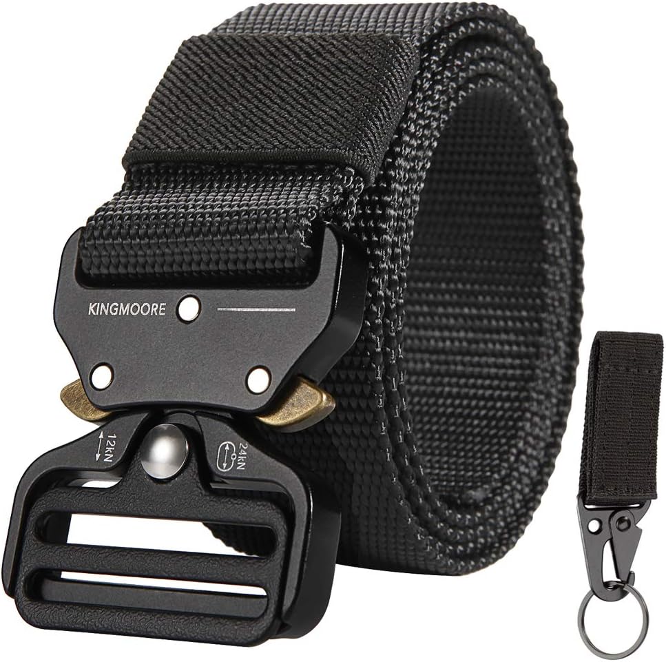 KingMoore Mens Tactical Belt, Military Style Webbing Riggers Web Gun Belt with Heavy-Duty Quick-Release Metal Buckle