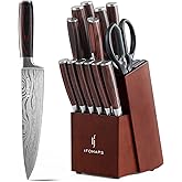 ifomaps 15-Piece Knife Set with Block for Kitchen, with Built-In Sharpener, Stainless Steel Ultra Sharp Blades, Ergonomic Pakkawood Handle, Essentials Chef Knives Set
