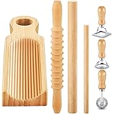 Tioncy 7 Pcs Pasta Making Tool Set Wood Gnocchi Board with Ravioli Stamp Ravioli Maker and Rolling Pin Homemade Gnocco Maker Kitchen Gift for Home Baking Lovers(Curved Gnocchi Board Set)
