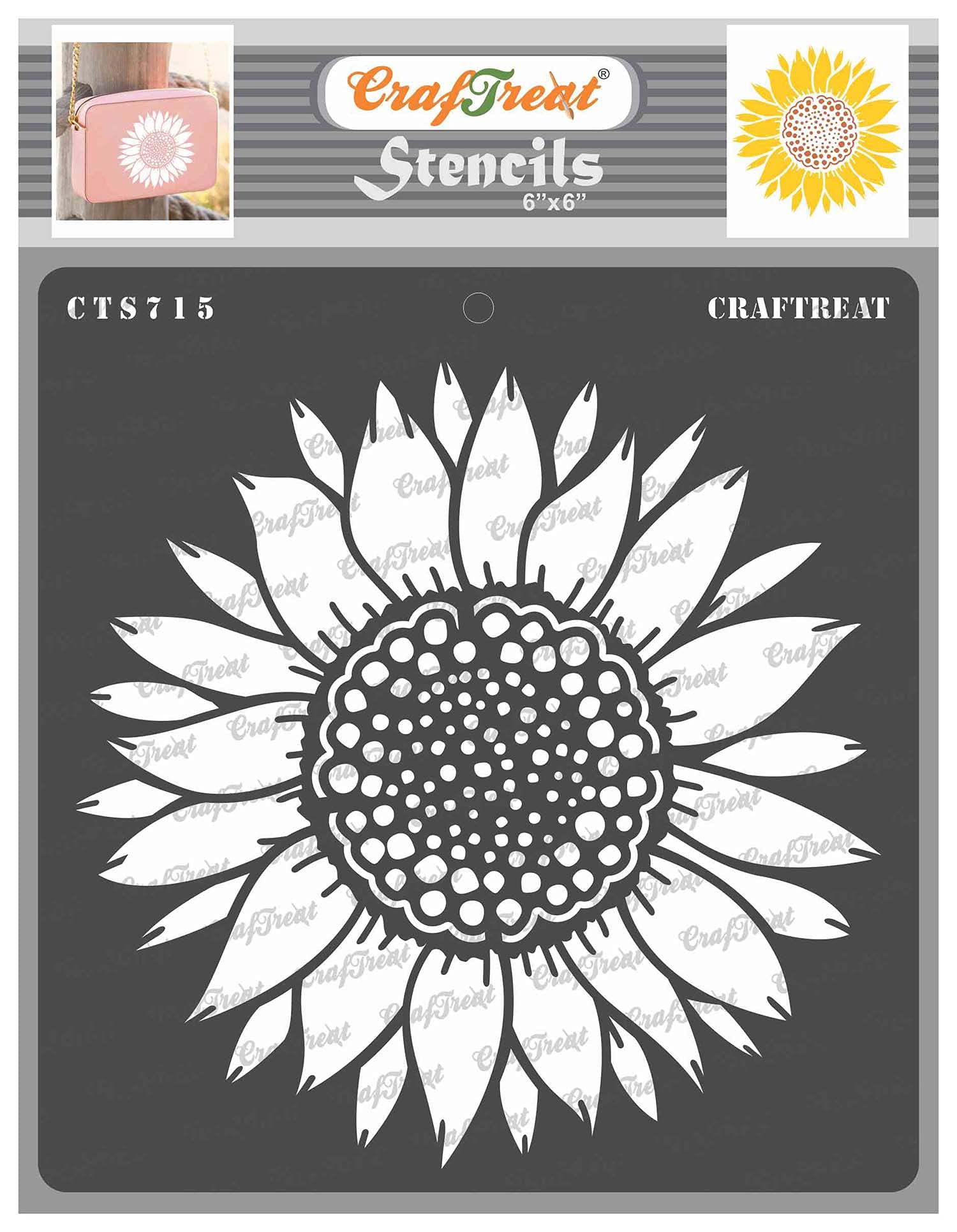 CraftTreat Reusable Sunflower Stencil for Painting - Size 6x6 Inches - Floral Stencils for Canvas & Wood