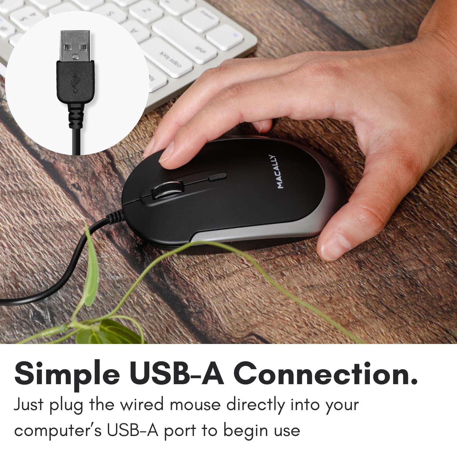 Macally Silent Wired Mouse - Slim & Compact USB Mouse for Apple Mac or Windows PC Laptop/Desktop - Designed with Optical Sensor & DPI Switch - Simple & Comfortable Wired Computer Mice (Space Gray)