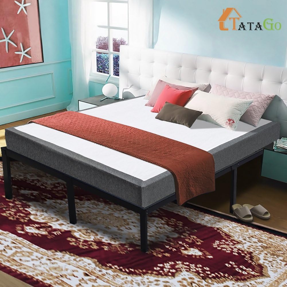 TATAGO 3000lbs Max Weight Capacity 9 Inch Heavy Duty Metal Box Spring Mattress Foundation, Extra-Strong Support & Non-Slip, No Noise, Easy Assembly, Queen