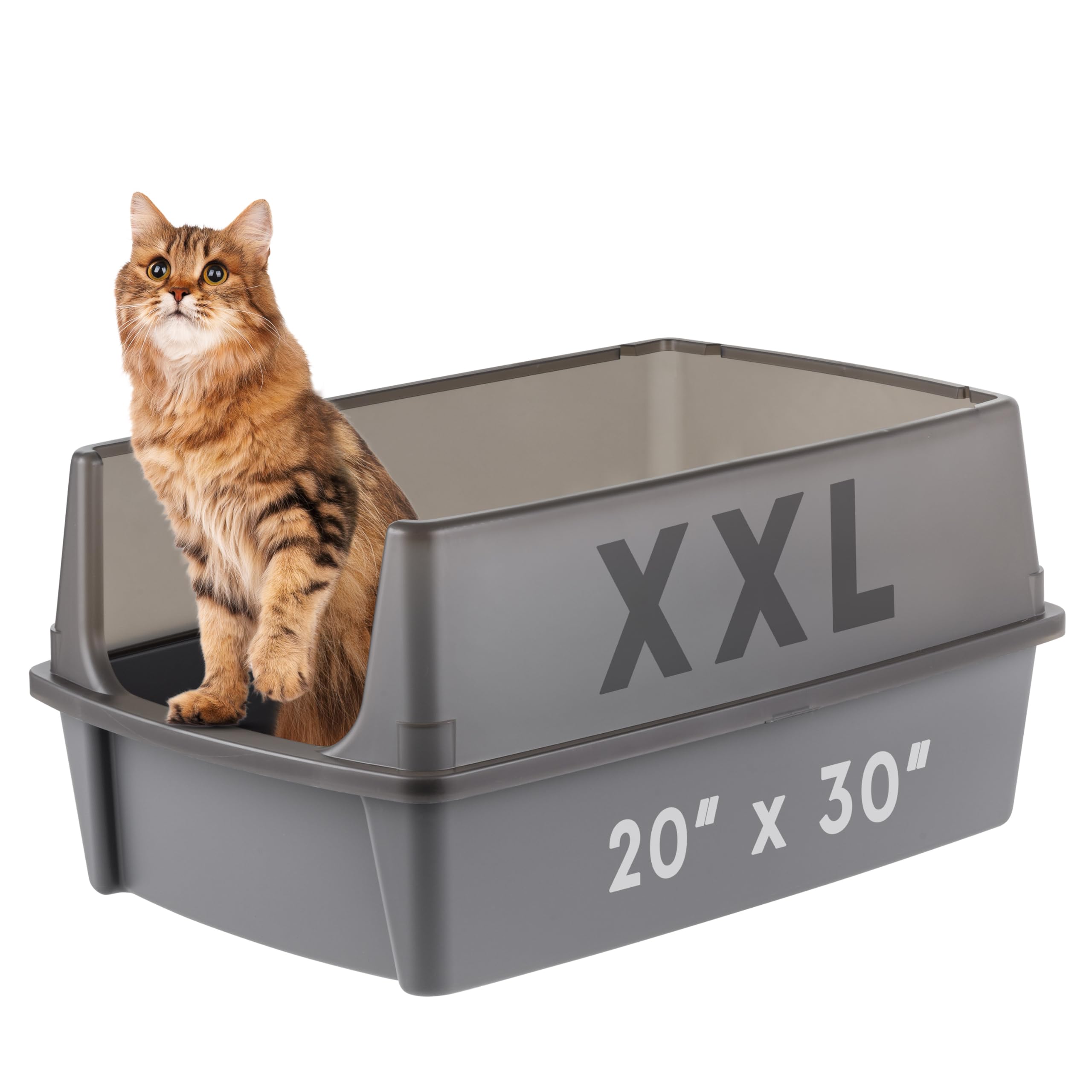 Photo 1 of ***BOTTOM ONLY***IRIS USA XX-Large Open Top Cat Litter Box with High Sided Walls Tall Scatter Shield Scoop Included Easy Clean Plastic Pan for Big Cats Kittens Multi-Cat Households 30" L x 20" W x 14" H Gray