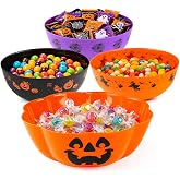 4Pcs Halloween Candy Bowls Large Plastic Trick or Treat Candy Serving Bowls | 11.8" Halloween Bowls for Candy, Spiderweb Witch Pumpkin Bowl, Halloween Party Tableware Supplies Decorations