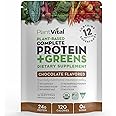 PlantVital Vegan Protein Powder Plant Based, Organic Protein Powder Chocolate, 24g/0g sugar, 12 Superfoods, Veggies, Probiotics, Raw Cocoa, Kale, Beets, Spirulina, Pea, Gluten-Free, Keto-Friendly,16oz