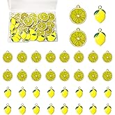 DANUDON 40PCS Enamel Lemon Charms, Alloy Fruit Food Charms Dainty Yellow Lemon Pendants Beads Gold Plated Fruit Lemon Charms with Box for Jewelry Making Necklaces Earrings Bracelets, 2 Styles