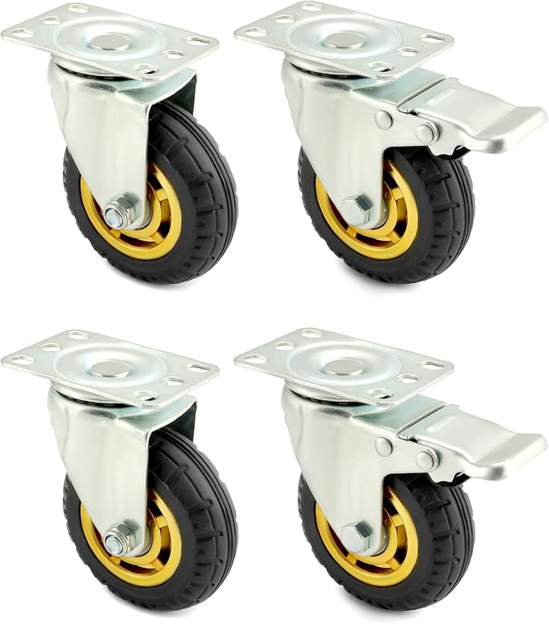 QWORK 4 Pack 4 Inch Heavy Duty Swivel Caster Wheels 70kg Load Capacity w Brakes
