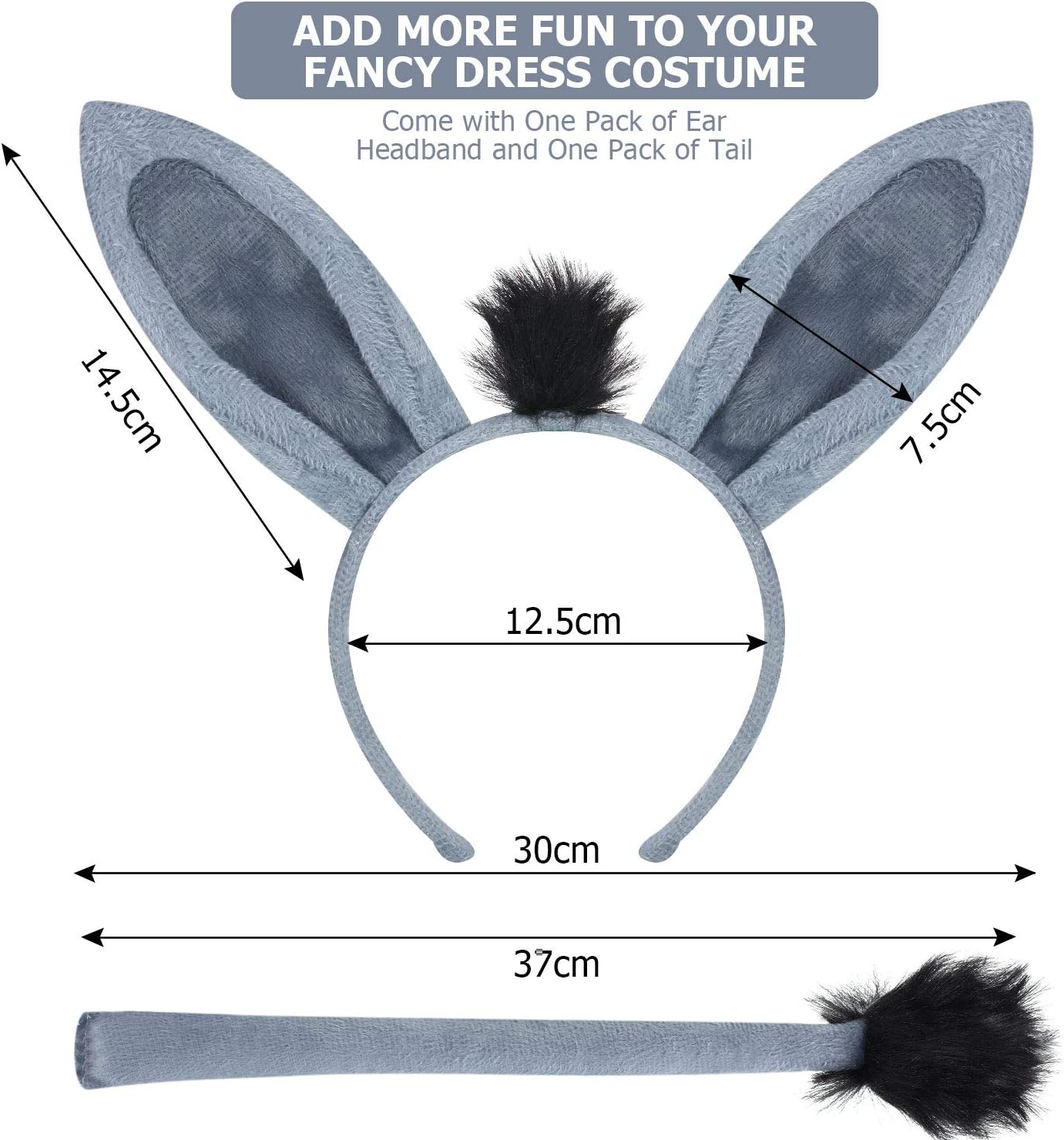 WILLBOND Animal Costume Set Ears Headband Tail Animal Dress Up Set Fancy Dress Costume Party Decoration Accessory (Donkey) - Image 3