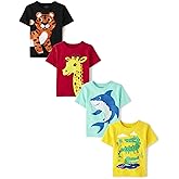 The Children's Place Baby-Boys and Toddler Dinos,Animals,Cars Short Sleeve Graphic T-Shirts,4 Pack