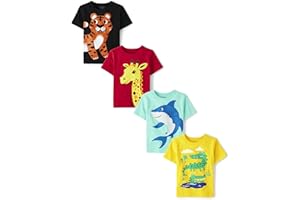 The Children's Place Baby-Boys and Toddler Dinos,Animals,Cars Short Sleeve Graphic T-Shirts,4 Pack