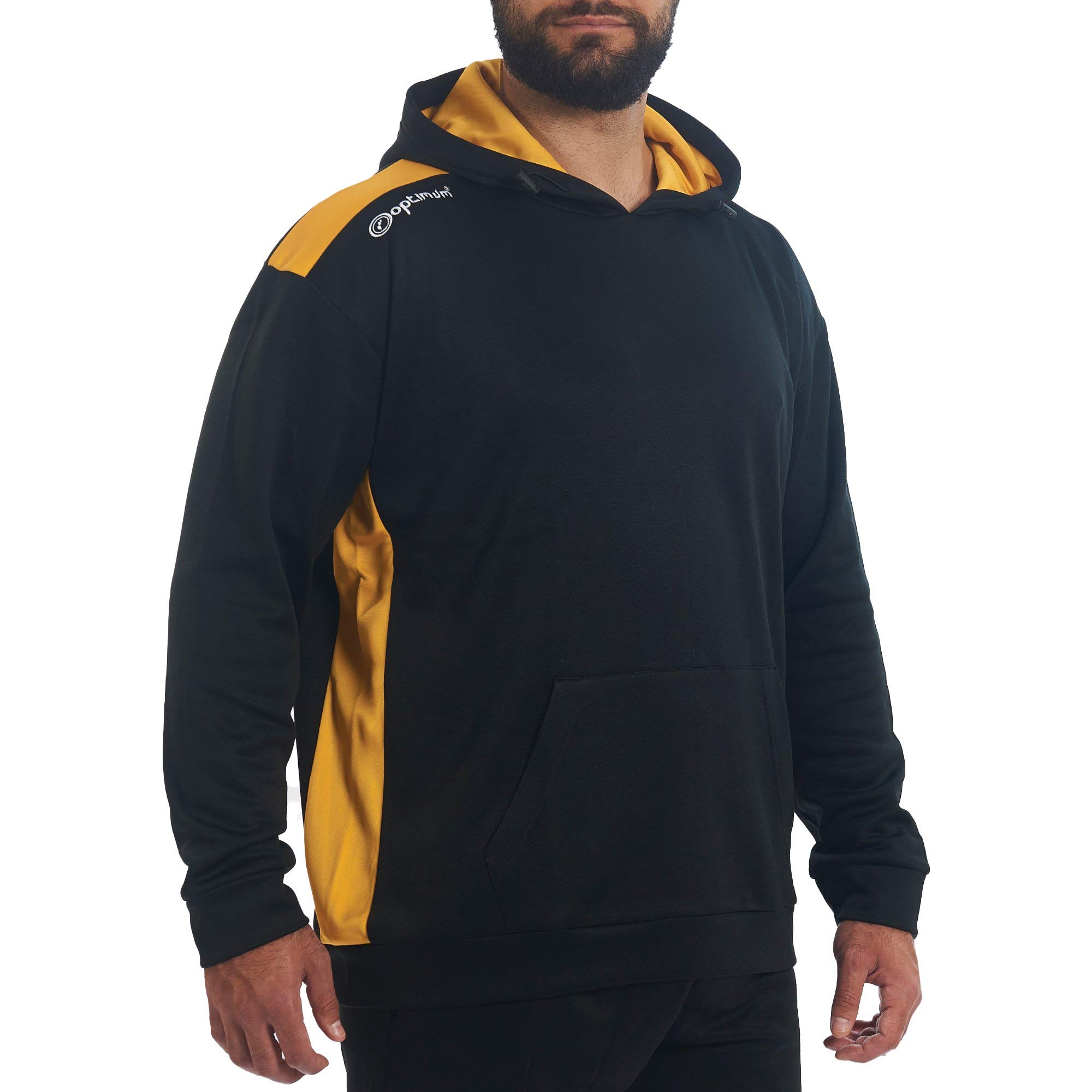 Optimum Tempo Men's Sports Training Hoodie - 240GSM Thermal Polyester, Lightweight & Durable for Football, Rugby, Cycling, Hiking | Features Pouch Pocket & Adjustable Hood,Amber, M Extra Tall