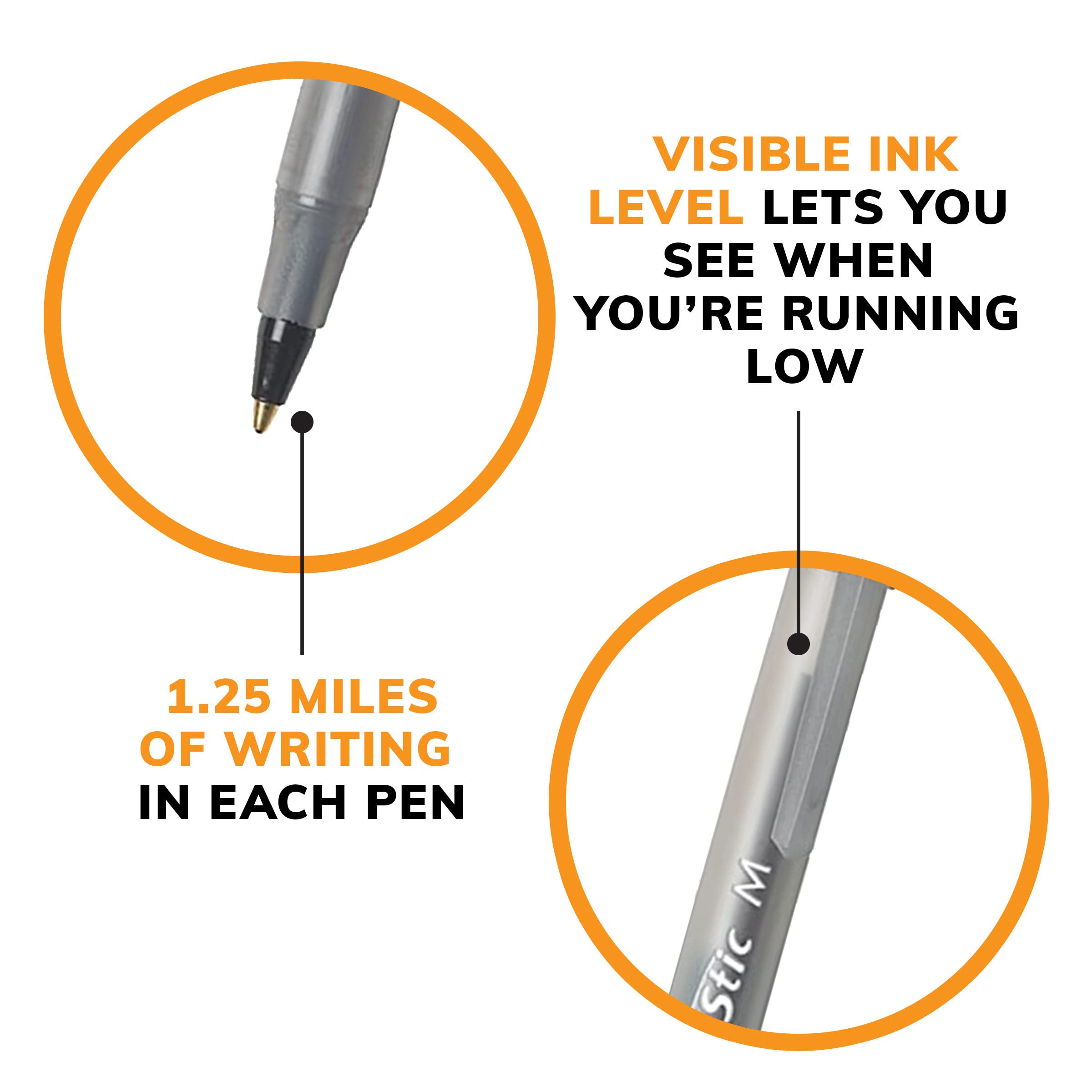 BIC Round Stic Xtra Life - Confezione Da 300 Penne A Sfera Con Inchiostro Nero - Punta Media 1,0 Mm - Ufficio E Scuola