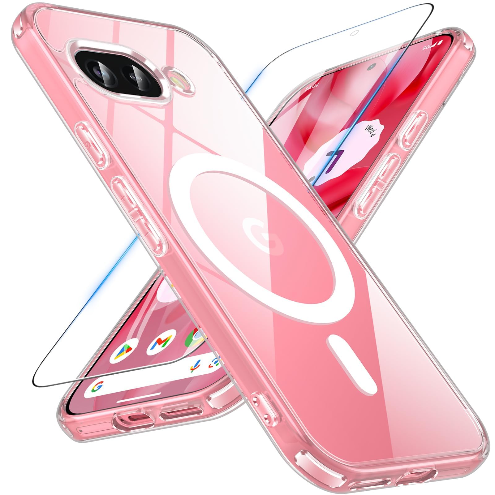 OWKEY for Pixel 9A Case 6.3 inch, Magnetic Google Pixel 9A Case with Screen Protector [Compatible with Magsafe] [Military Grade Drop Tested] Shockproof Transparent Back Protective Phone Cover, Clear