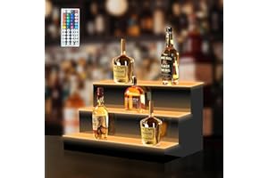 MESAILUP MESAlLUP LED Lighted Liquor Bottle Display Shelf with Remote Control, 3 Tier 16 Inch Detachable Multi Color Lighting Bar Accessories for Home, Party & Commercial Use