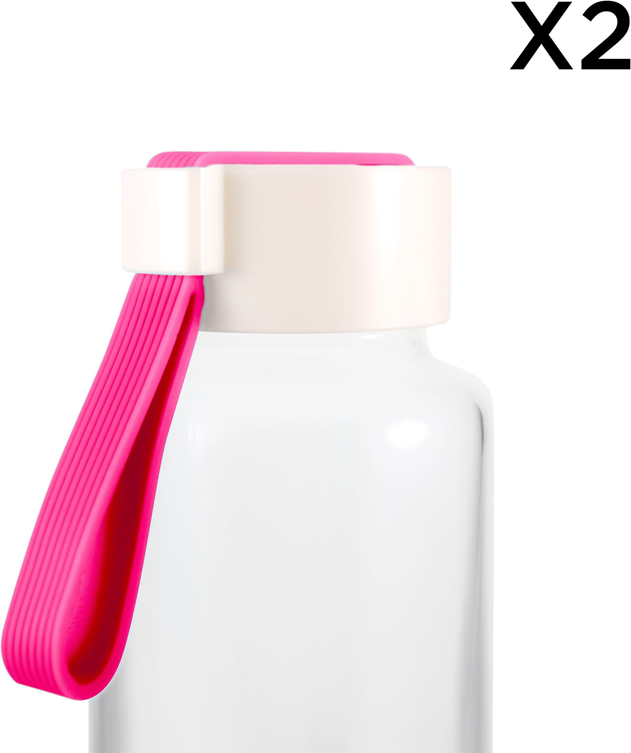 Vilago Glass Water Bottles with Silicone Straps and Nylon Insulated Temperature Controlled Sleeves (Pink 2-Pack)