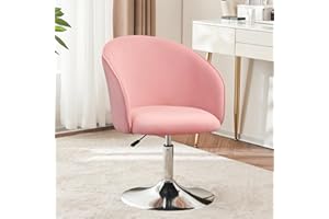 Furnimart Velvet Vanity Chair Height Adjustable Accent Chair Makeup Chair with Chrome Frame, Round Swivel Chair for Living Room Bedroom Office Lounge (Pink)
