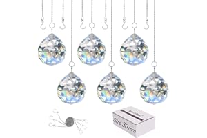 MerryNine 6 Pcs 30mm Clear Crystal Ball Prism Sun Shine Catcher Rainbow Pendants Maker, Hanging Crystals Prisms for Windows, for Feng Shui, for Gift (1.18"/30mm 6Pack)