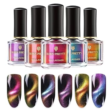 Purple Magnetic Nail Polish amazon com born pretty nail polish set magnetic cat eye chameleon nails polish 3d gorgeous fingers 6ml 6 bottles set need magnetic stick not included