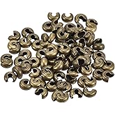 uxcell 150pcs Crimp Bead Covers, 5mm/0.2" Half Round Open Crimp Beads Knot Cover Metal Small Loose Beads End Tip for Bracelet Jewelry Making Craft DIY, Bronze