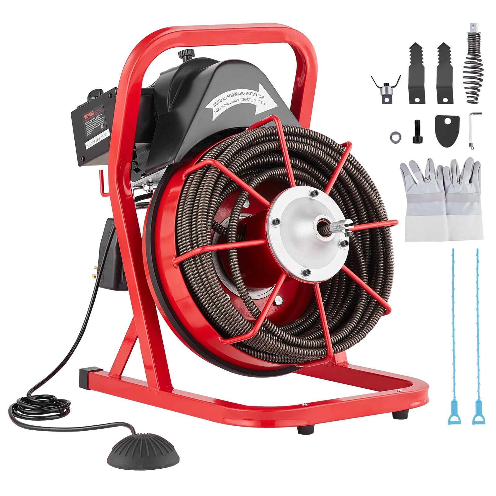 Photo 1 of VEVOR Drain Cleaner Machine 75FT x 1/2 Inch, Sewer Snake Auger Manual Feed, 370W Electric Drain Cleaning Machine with 4 Cutters & Air-activated Foot Switch for 2" to 4" Pipes