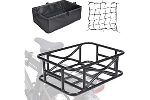 comincia Heavy Duty Bike Basket Rear with Liner & Cargo Net, Large Bicycle Basket for Rear Rack for Most Bikes & E-Bikes,Universal Fit Groceries, Pets,Outdoor Trips(17.3X 13 x 6 Inch)