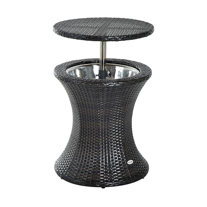 Outsunny Rattan Ice Bucket Cooler Table Beer Outdoor Patio Party Activity Bar Garden Wicker