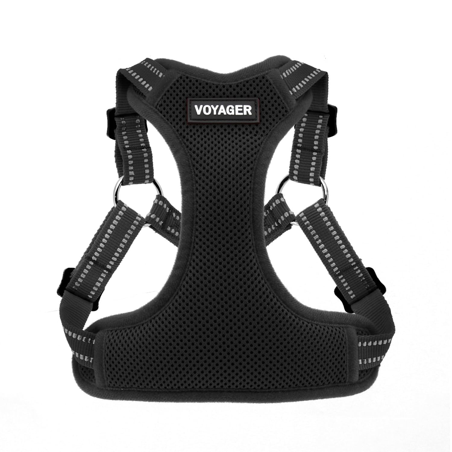 Voyager Adjustable Dog Harness with Reflective Stripes by Best Pet Supplies, Heavy-Duty Full Body No Pull Vest with Leash D-Ring, Breathable, Black, size M