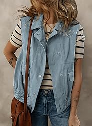 Dokotoo Vests for Women Lapel Button-down Pockets