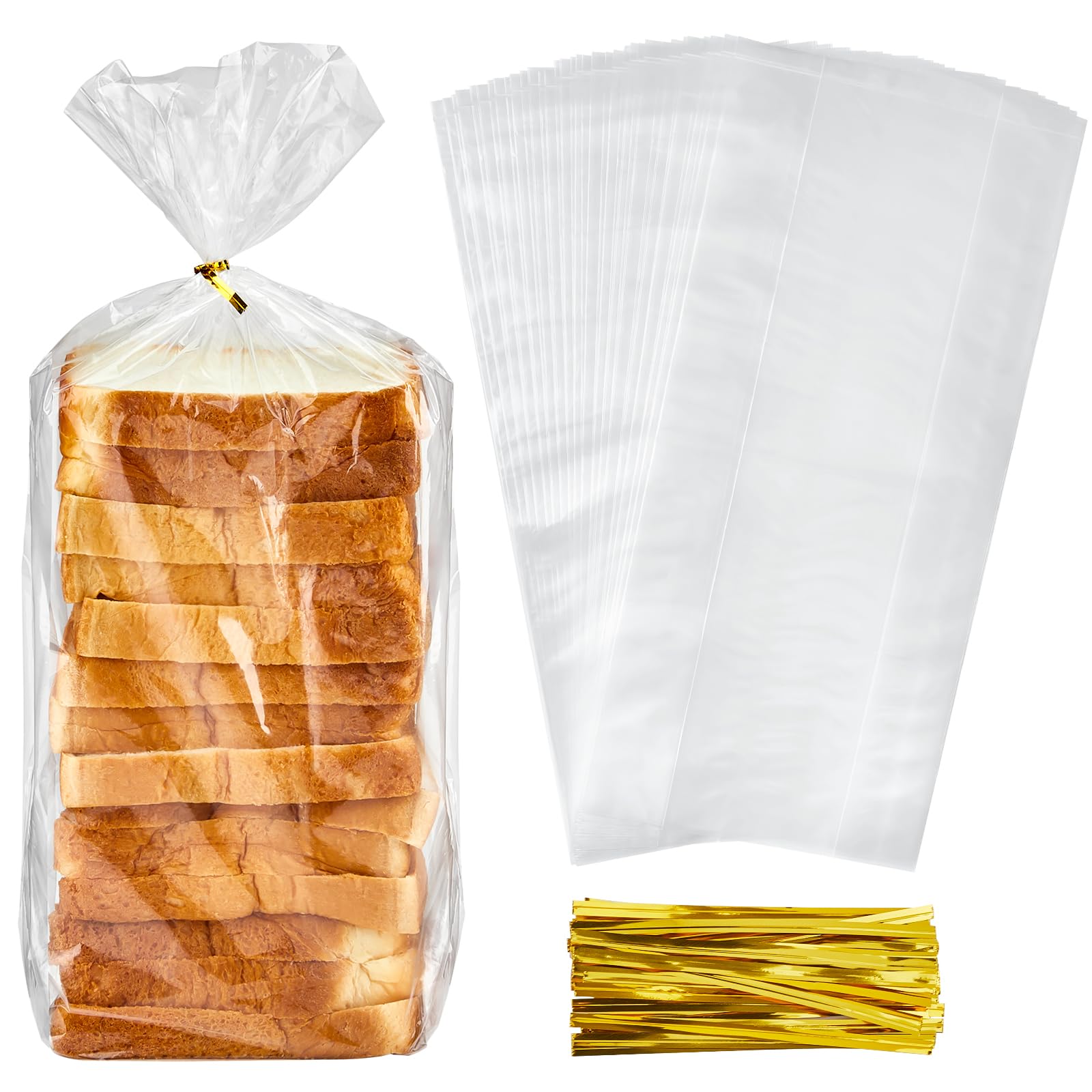 Photo 1 of Ohuimrt 100 PCS Reusable Clear Plastic Bread Bags with Ties, Large Adjustable Bread Storage for Homemade Bread, Sourdough Bread, Loaf Bread