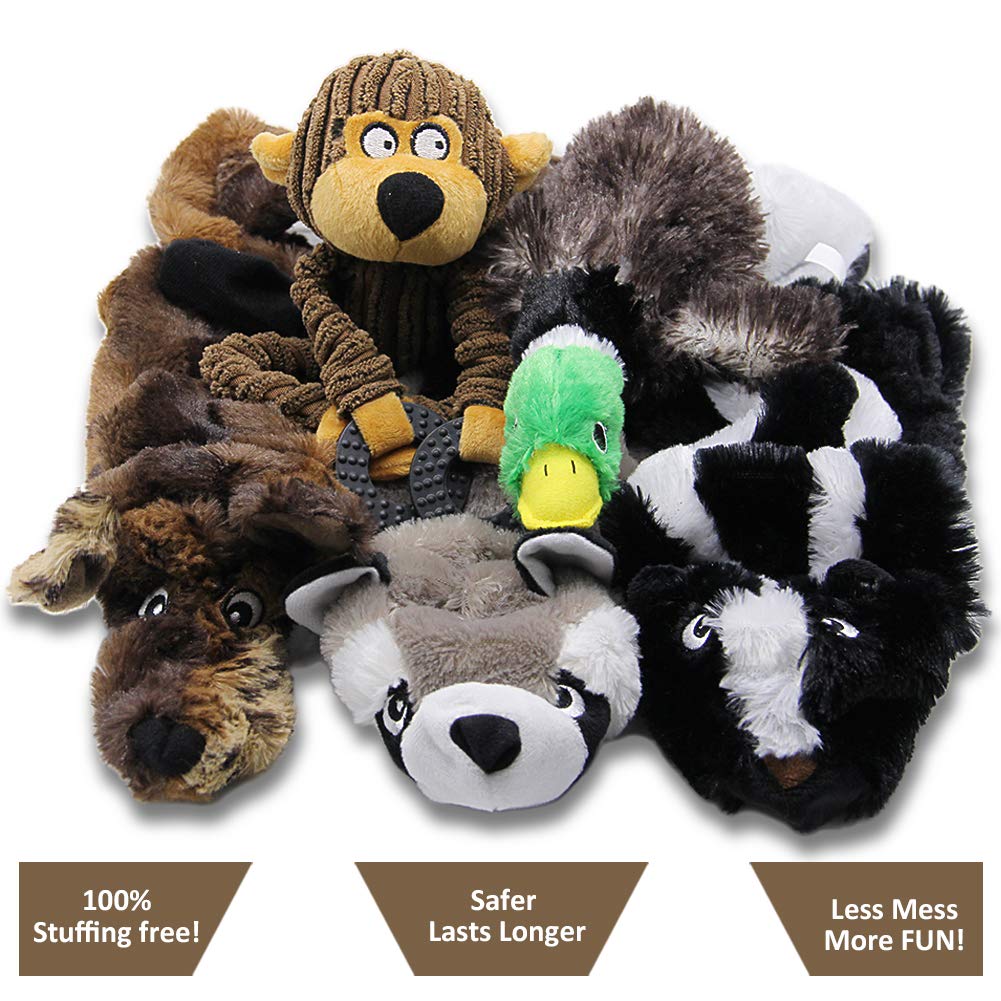 ATDAWN Squeaky Dog Toy, Unstuffed Dog Chew Toy, Value Pack 5 Plush Animal Dog Toy Set