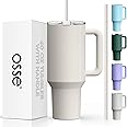 osse 40oz Tumbler with Handle and Straw Lid | Double Wall Vacuum Reusable Stainless Steel Insulated Water Bottle Travel Mug Cup | Modern Insulated Tumblers Cupholder Friendly (Birch)