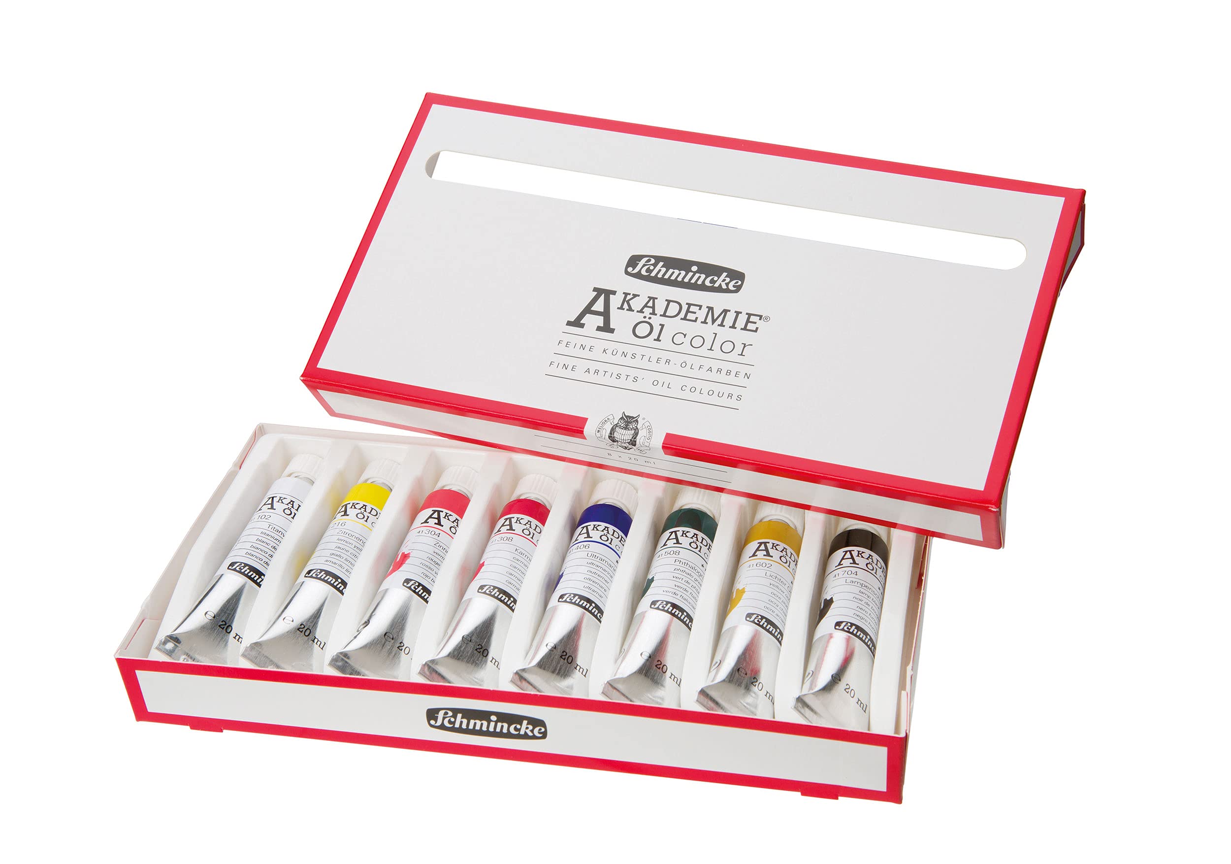 Schmincke - AKADEMIE® Oil, basic assortment 8 x 20 ml tubes, 79 108 097, fine artists' oil colours, brilliant colours, highest light fastness, oil painting, oil colour set