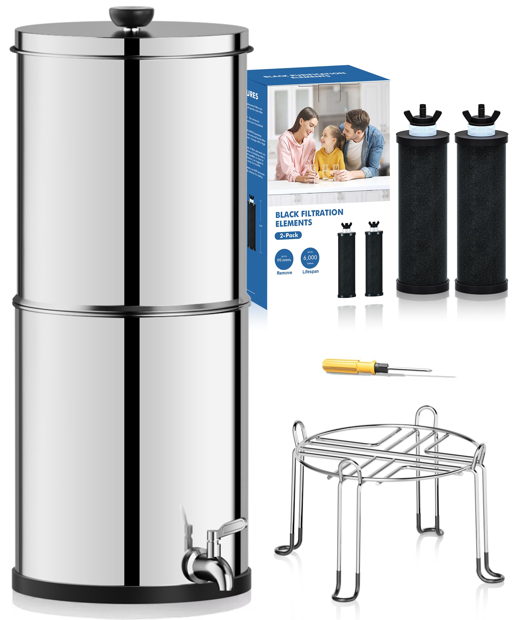 Photo 1 of Purewell Gravity-Fed 1.5 Gallon Stainless Steel Countertop Water Filter System – Perfect for Kitchen Use, Camping, and Adventure