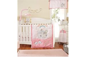 EVERYDAY KIDS Precious Moments Noah’s Ark 4 Pc Crib Bedding for Girls Nursery Set Includes Baby Bed Quilt, Fitted Sheet, Dust Ruffle and Diaper Stacker with Sweet Images of Elephants and Giraffes