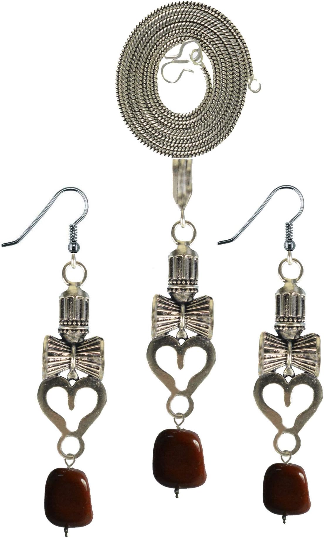 Eshopitude Reiki Vastu Crystal Healing Gemstone Om Pendant Earring Set with Chain for Women & Girls