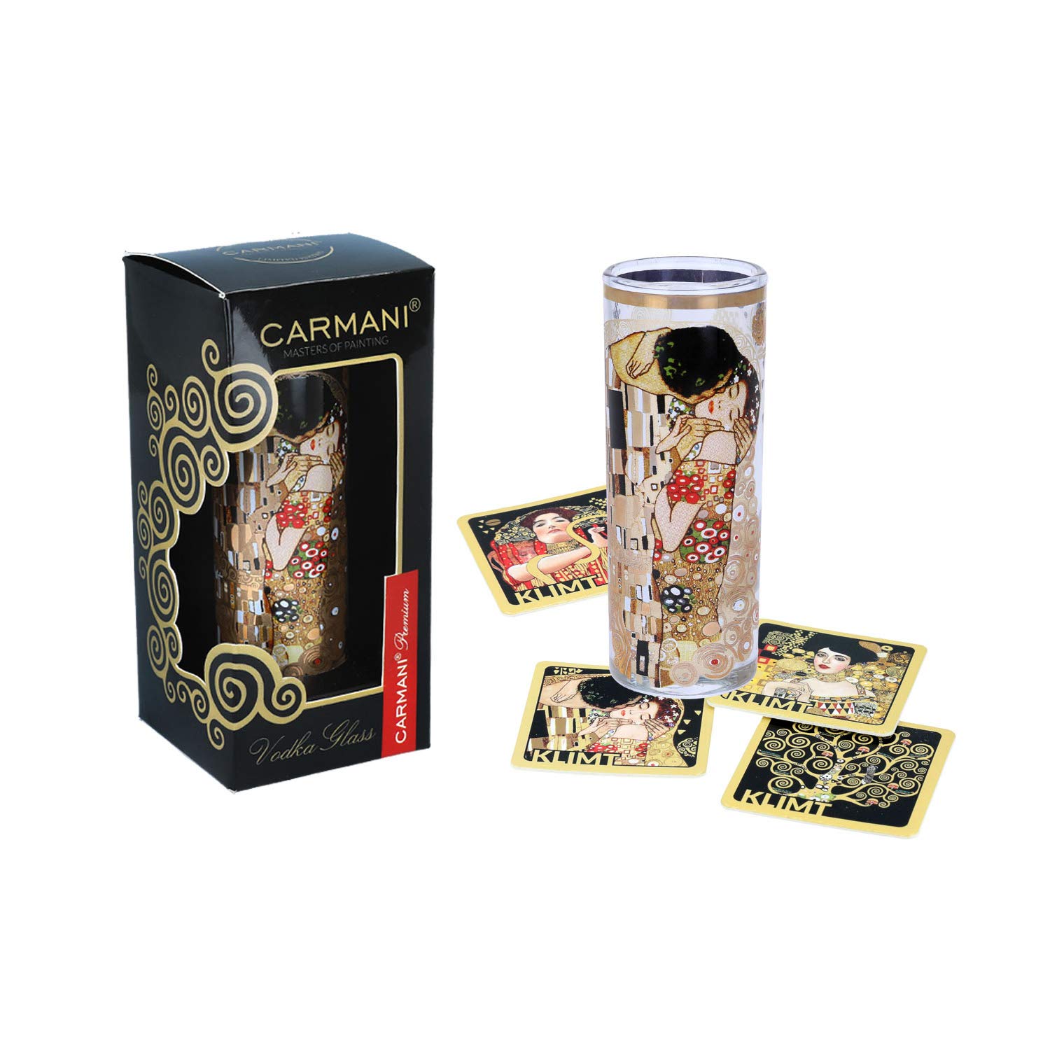 CARMANI - Fancy Shot Glass Decorated with Gustav Klimt 'The Kiss' Painting 60ml