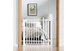 BABELIO Baby Gate for Doorways and Stairs, 36-41" Pet Gate with Wide Walk Thru Door and Lock Indicator, No Drill Pressure Mounted Safety Gate with Double Lock and Self-Closing, White