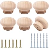 YuGtcen 6pcs Wooden Cabinet Knobs, Wood Dresser Knobs Kitchen Cabinet Knob Modern Round Knobs for Furniture Cupboard Dresser Drawer Closet Door (Natural Wood Unfinished, 45mm)