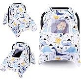 THE KENKYO Car Seat Covers for Babies, Baby Car Seat Cover for Girls Boys, Kick-Proof Newborn Carrier Canopy with Breathable Mesh Peep Window, Windproof Stroller Cover for All Seasons