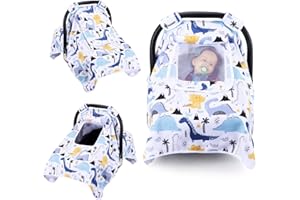 THE KENKYO Car Seat Covers for Babies, Baby Car Seat Cover for Girls Boys, Kick-Proof Newborn Carrier Canopy with Breathable Mesh Peep Window, Windproof Stroller Cover for All Seasons