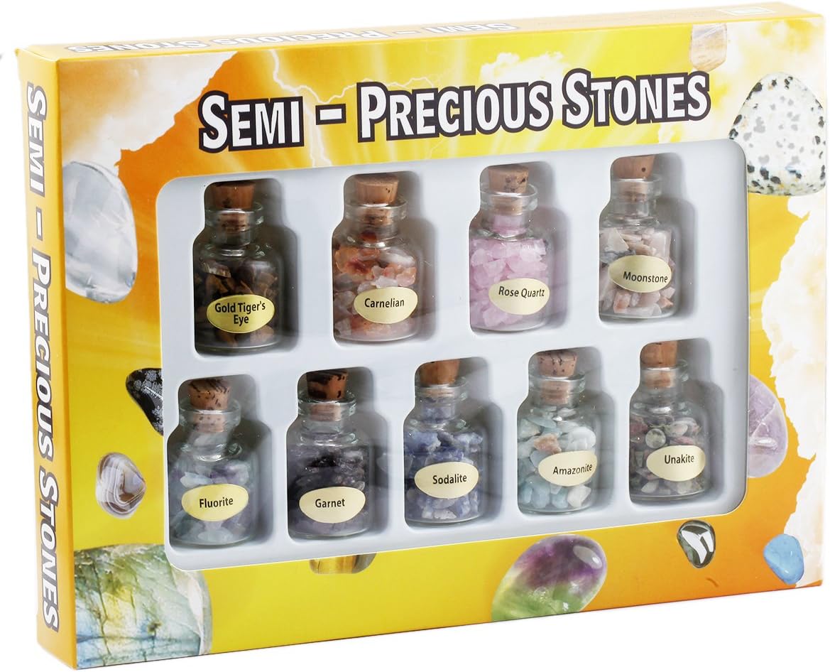 SUNYIK 9 Mini Gemstone Bottles Chip Crystal Healing Tumbled Gem Reiki Wicca Stones Set: Home & Kitchen