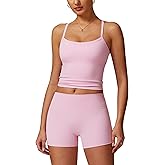 ABOCIW Workout Sets for Women 2 Piece Padded Sports Bra Tank High Waist Booty Gym Shorts Active Yoga Outfits