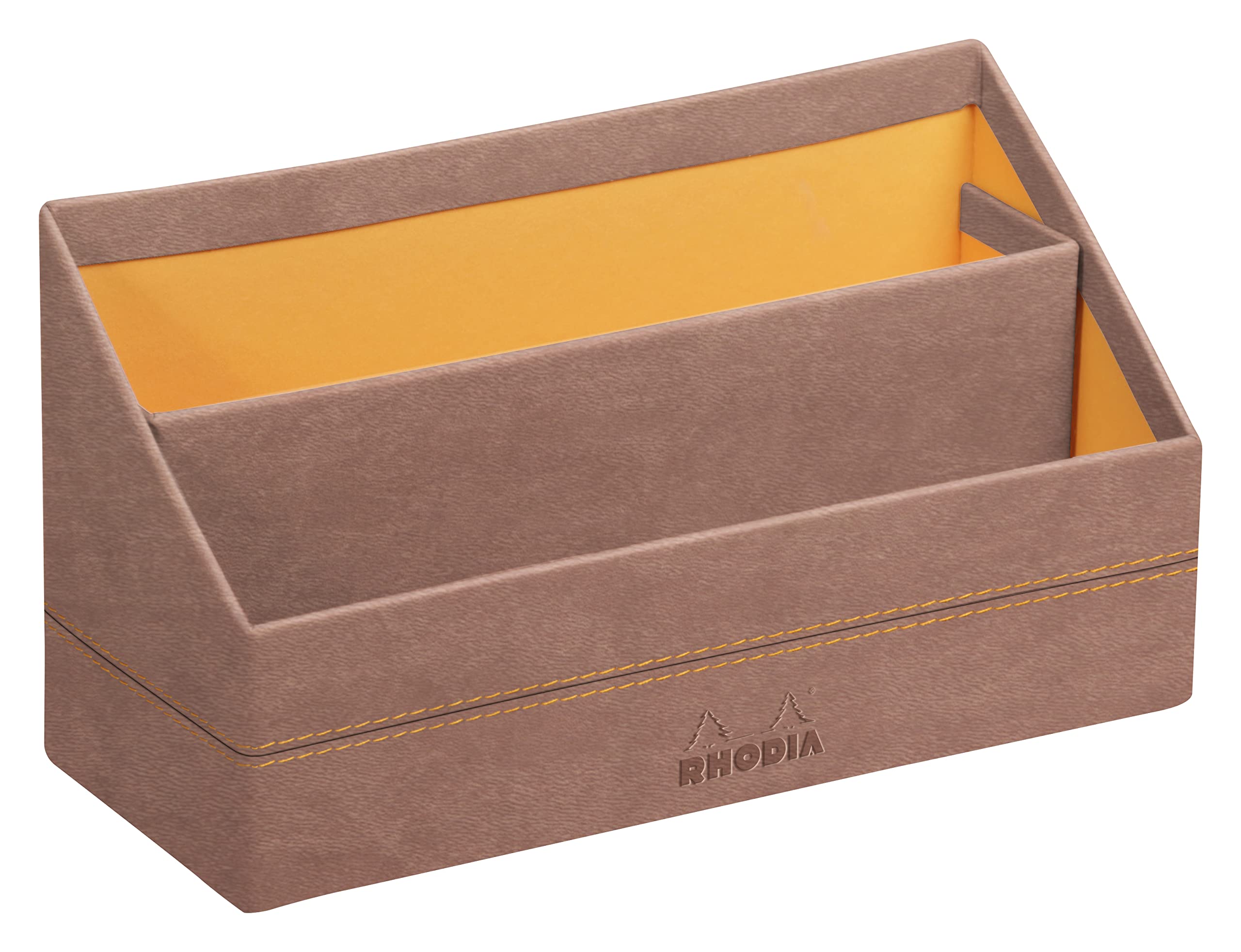 RHODIA 194605C - Rosewood Mail Holder - 25x10x31 cm - Orange Saddle Stitching - Faux Leather Exterior - Home Office Collection Rhodiarama - Office Organization & Designer Storage